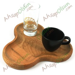 Ahşap Kahve Sunum Tabak · 3 Boğum 20x18,6 cm