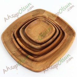 Ahşap Oval Kare Tabak No:1 · 10x10 cm